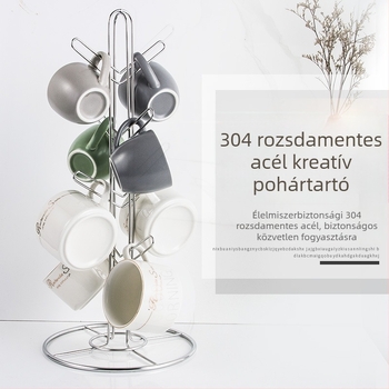 Bögre tartó 304 rozsdamentes acélból, modern minimalist stílus, csepegtető pohártartó, súly 0,55 kg