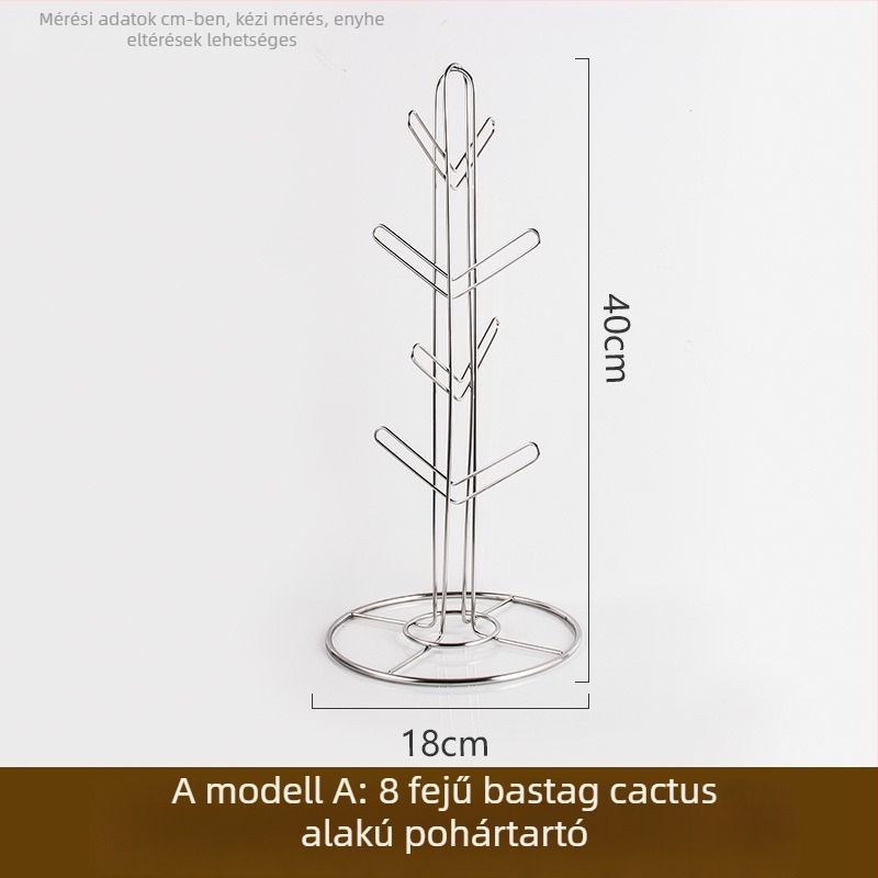 Bögre tartó 304 rozsdamentes acélból, modern minimalist stílus, csepegtető pohártartó, súly 0,55 kg
