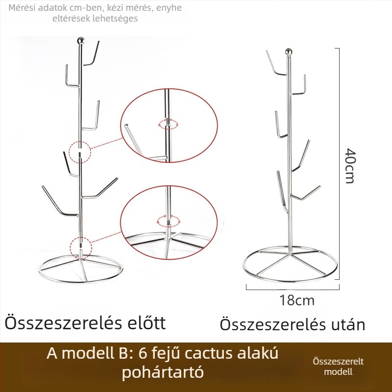 Bögre tartó 304 rozsdamentes acélból, modern minimalist stílus, csepegtető pohártartó, súly 0,55 kg