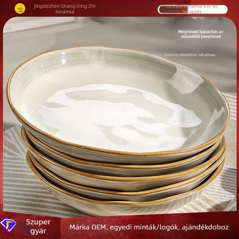 Porcelán étkészlet undergláz felülettel, mély tányérok, mikrohullámú sütőben használható, könnyű luxus retro stílus, logó nyomtatás elérhető