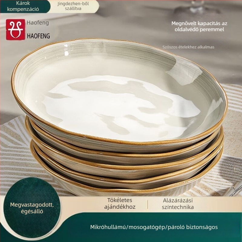 Porcelán étkészlet undergláz felülettel, mély tányérok, mikrohullámú sütőben használható, könnyű luxus retro stílus, logó nyomtatás elérhető