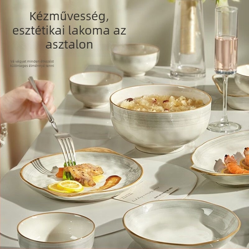Porcelán étkészlet undergláz felülettel, mély tányérok, mikrohullámú sütőben használható, könnyű luxus retro stílus, logó nyomtatás elérhető