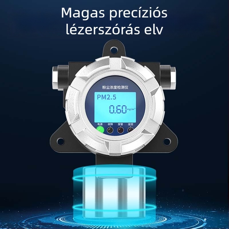 Robbanásálló porkoncentráció-figyelő ipari műhelyhez — Modell Dze015, mérési tartomány 0.01 ppm (testreszabható), pontosság ≤3% fs, AC-tápellátás, mérési objektumok: fémvágó por, csiszolás.
