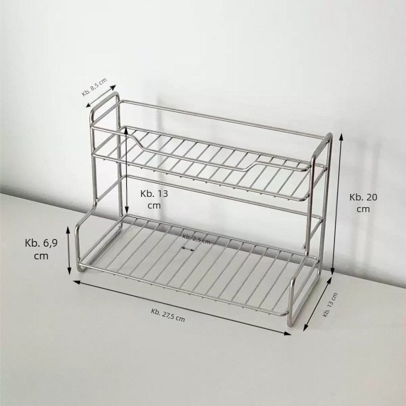 Rozsdamentes acélból készített kétrétegű asztali tároló – modern minimalist dizájn