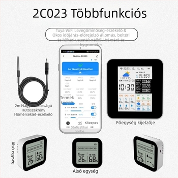 NOBITOR 2CO23 WiFi levegőminőség-érzékelő időjárási állomással – Beltéri/kültéri, PM2.5, hőmérséklet, páratartalom, 0-1000 tartomány
