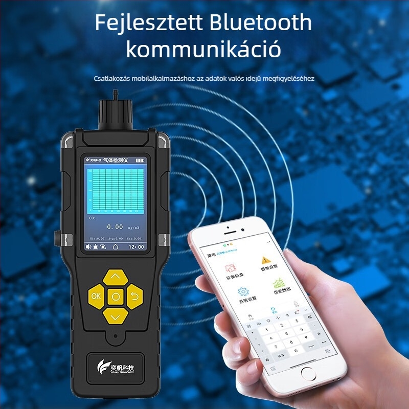 Kézi por- és részecskedetektor műhelyi kipufogóhoz, TSP detektor és VOC riasztás