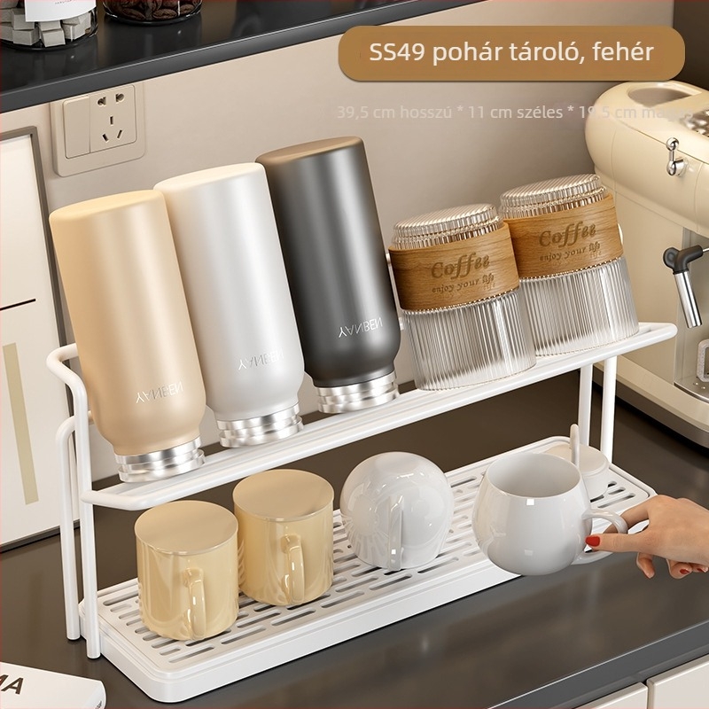 Kétrétegű pohártartó leeresztő tálcával konyhához – szénacél, Jiafeng, retro stílus, könnyű luxus