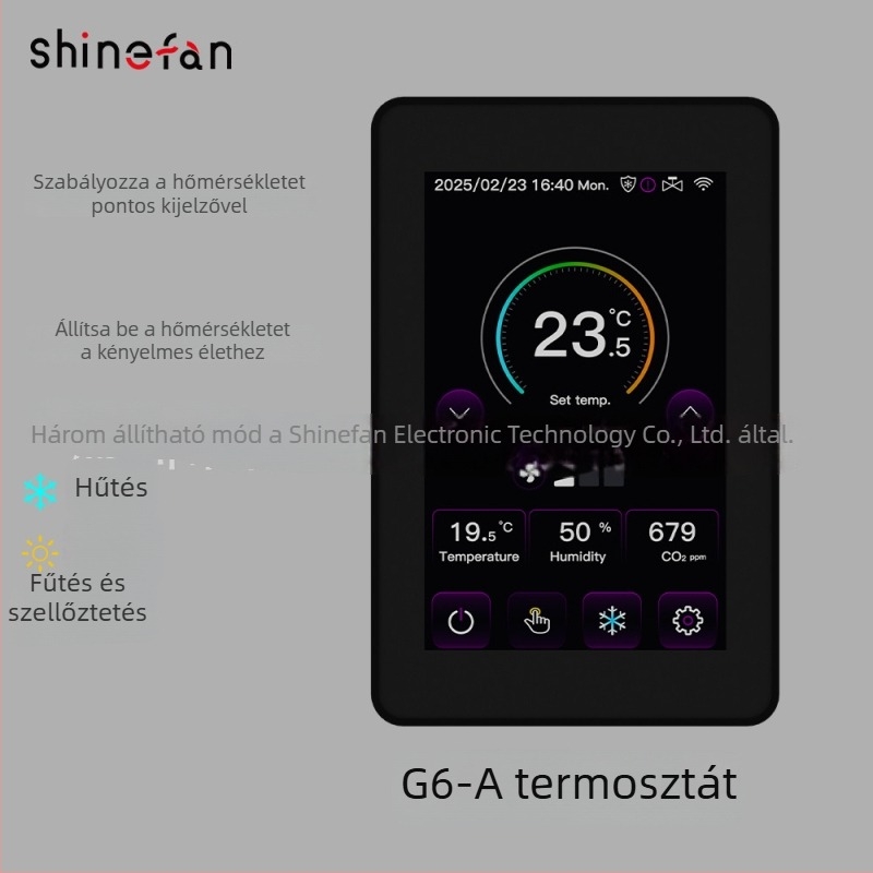 Padlófűtéshez és fan coil egységhez tartozó CO2-észlelő vezérlő, három üzemmóddal, WiFi okos érintőképernyő (opcionális) és Tuya App