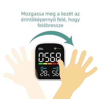 Infravörös CO2 detektor hőmérséklet- és páratartalom-szenzorokkal, 400–5000 ppm tartomány, 1 ppm pontosság, 1 ppm felbontás, 3.7V tápegység, modell Pv28aw
