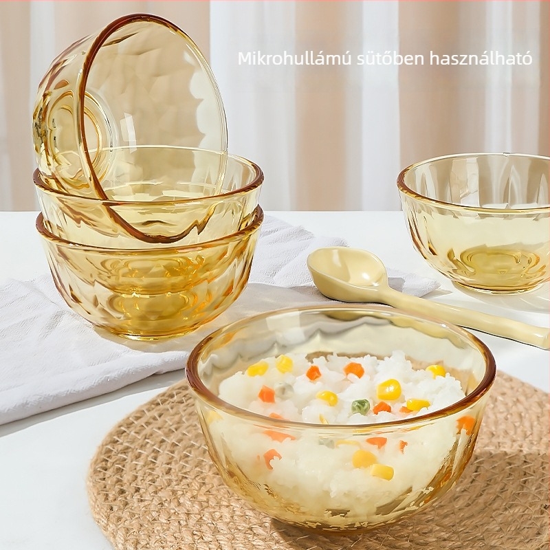 Mikrohullámú sütőhöz használható üvegből készült tálakból álló készlet - hőálló üveg, kerek forma, retro stílusú asztali készlet