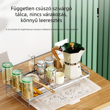 Asztalra szánt pohártartó és teáskanna tároló – rozsdamentes acél, függő lecsöpögtető, új kínai stílus