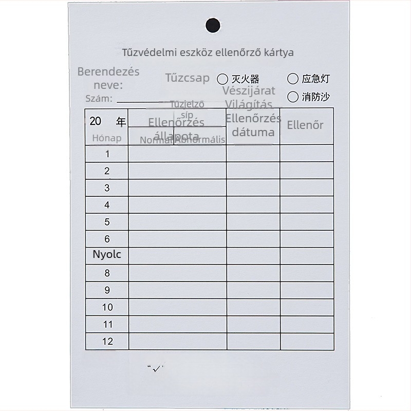 Tűzvédelmi Eszközök Ellenőrző Kártyája: Szárazporos Tűzoltók és Tűzcsapok Ellenőrzése, Havi Ellenőrzési Űrlap
