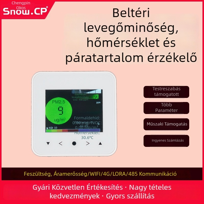 Belső LCD-kijelzős gázdetektor-átvivő a légminőséghez, hőmérséklethez és páratartalomhoz