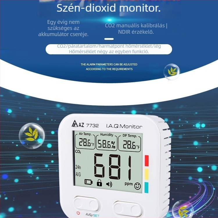 AZ7732 CO2, Hőmérséklet és Páratartalom Monitor – Belső Légminőség