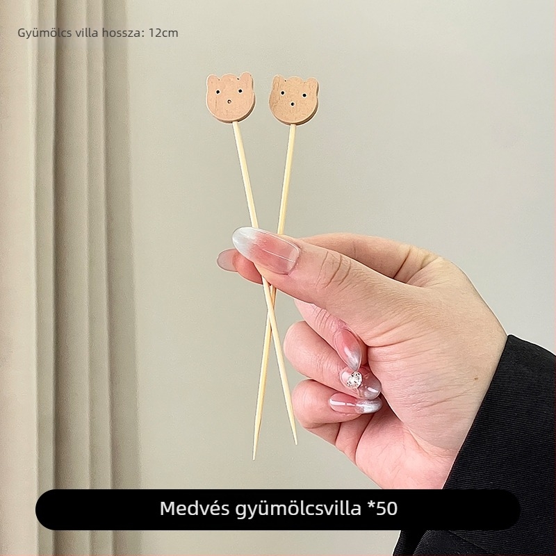 Egyszer használatos gyümölcs villák selyemvirággal díszítve; gyümölcsvillák tárolóval, mintázat 69850, egyszerű stílus.