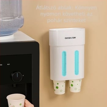 Műanyag falra szerelhető pohártartó, porvédett dupla cső kivitel, furatmentes telepítés