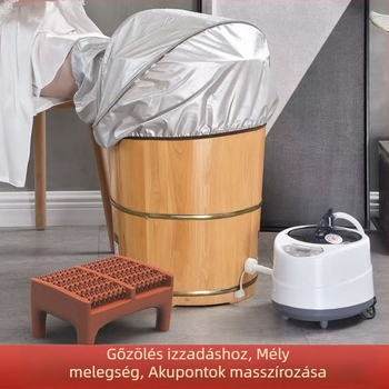 Tölgyfából készült lábáztatókád állandó hőmérsékletű fűtéssel, gőzfürdő és masszázsfunkcióval, otthoni használatra