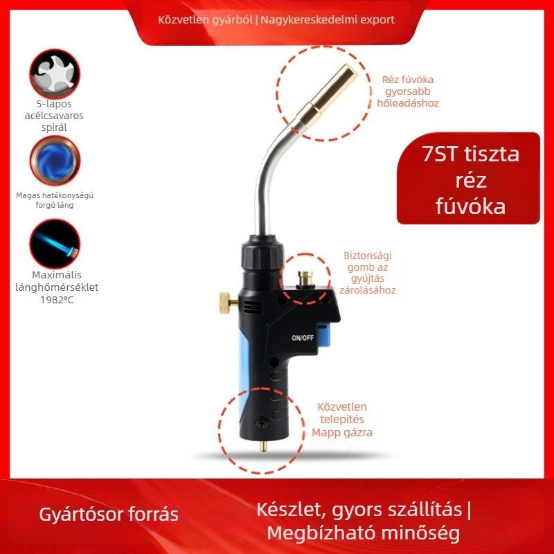 Klíma szereléshez hegesztőpisztoly - kisméretű, magas hőmérsékletű, hordozható oxigéntől független láng, MAPP-gáz, réz- és alumíniumcsövekhez