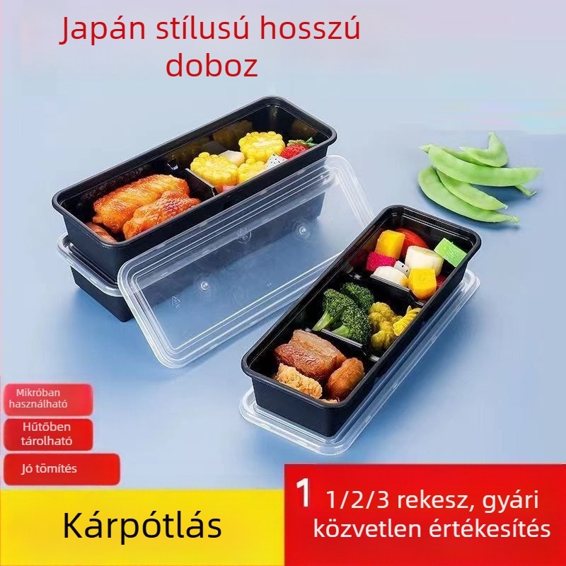 Eldobható háromrekeszes szószos tál barbecue-hoz, japán stílusú hosszú szeletek melléklettel, sushi csomagoló doboz