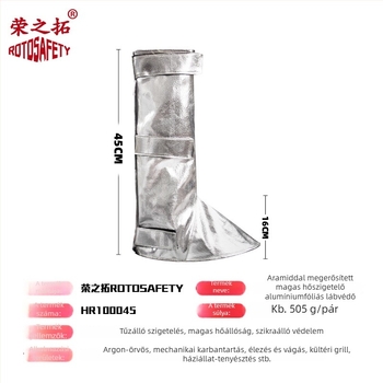 1000°C-os alumínium fóliás talpvédő magas hőmérséklethez, tűzálló és lángálló, kovácsoláshoz/fröccsöntéshez használható, hosszabb lábszárvédő