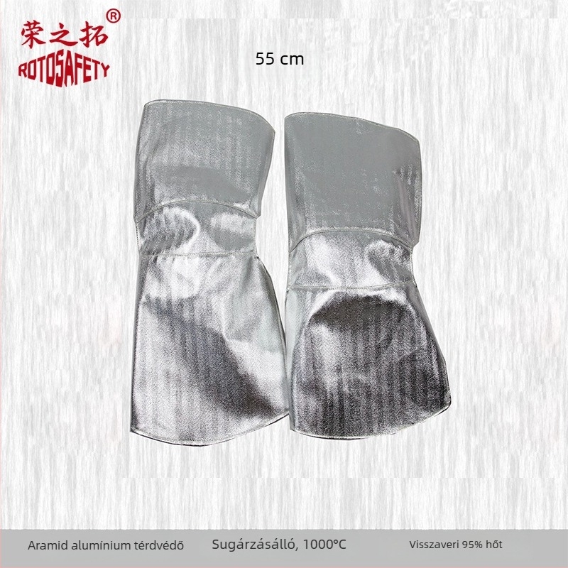 1000°C-os alumínium fóliás talpvédő magas hőmérséklethez, tűzálló és lángálló, kovácsoláshoz/fröccsöntéshez használható, hosszabb lábszárvédő