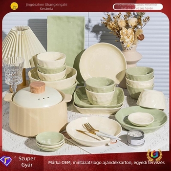 Kerámia étkészlet – Kézzel készített kínai stílusú étkészlet, tálakkal és tányérokkal, testreszabható