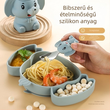 Szilikon gyerek étkészlet – elefántos mintázatú tányér és tál, 48 darabos készlet, 3 hónapos kortól