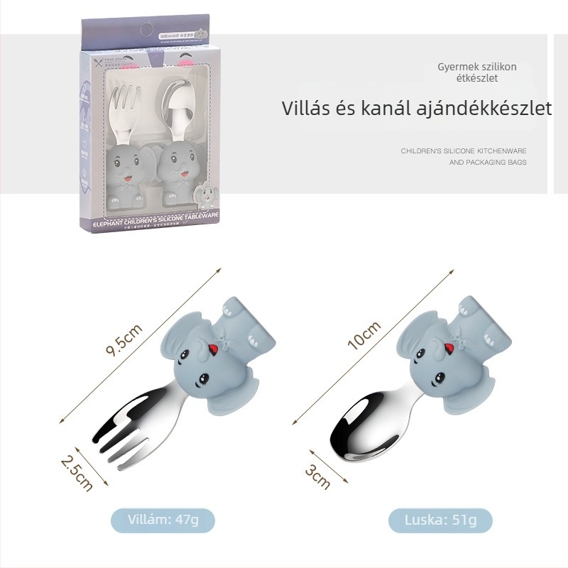 Szilikon gyerek étkészlet – elefántos mintázatú tányér és tál, 48 darabos készlet, 3 hónapos kortól