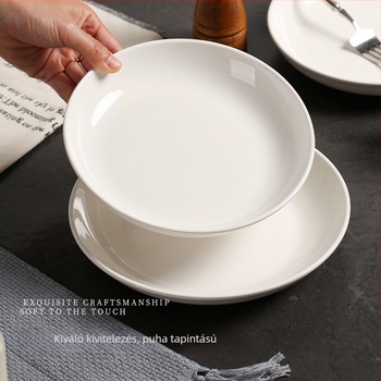 Porcelán lapos tányérkészlet, kör alakú, egyszínű mintázat, modern minimalista stílus, mikrohullámú sütőben használható