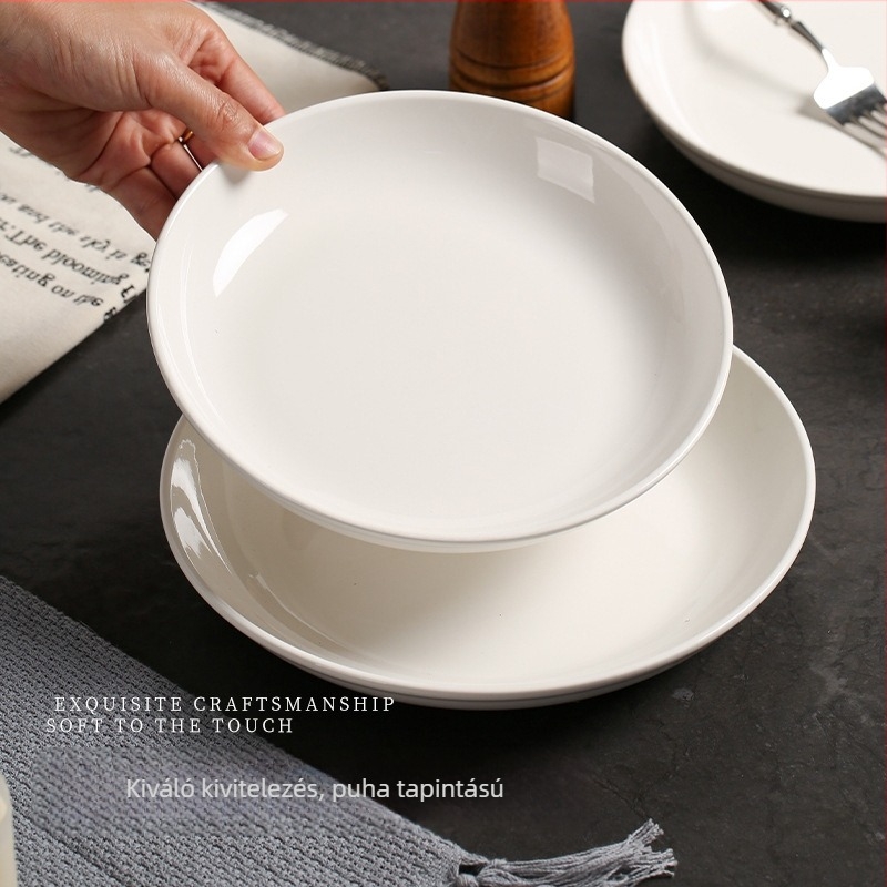 Porcelán lapos tányérkészlet, kör alakú, egyszínű mintázat, modern minimalista stílus, mikrohullámú sütőben használható