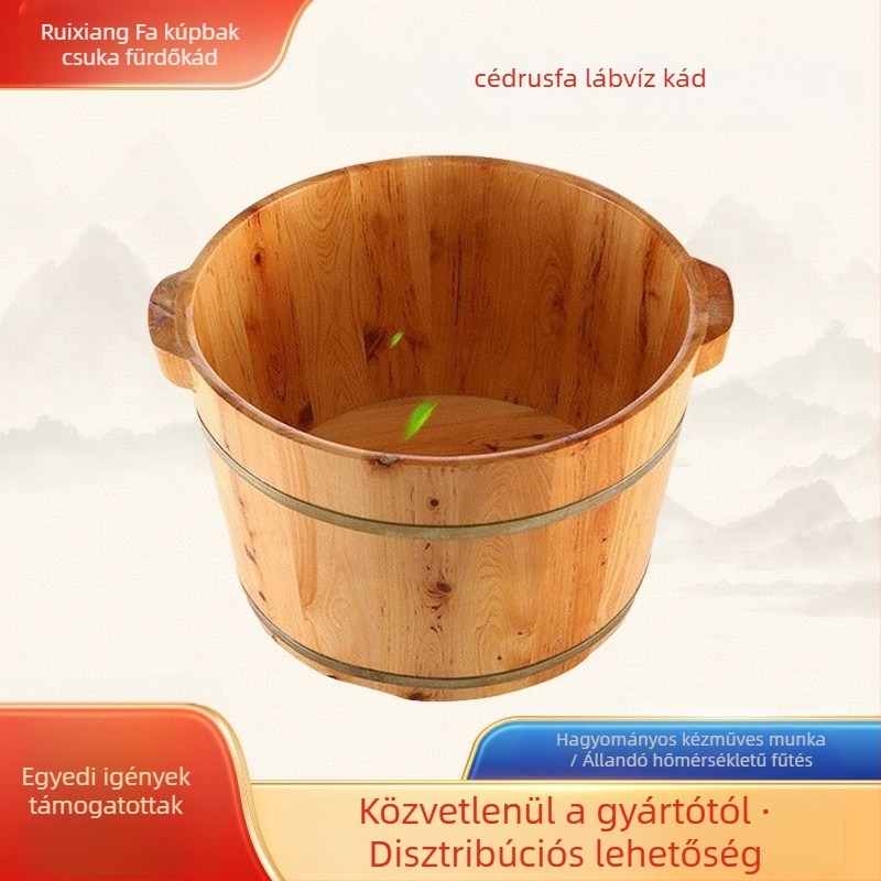 Fából készült lábáztató vödör – hordó stílus, felnőtteknek, lábak áztatásához, Szecsuán eredetű, Ruixiang márka.