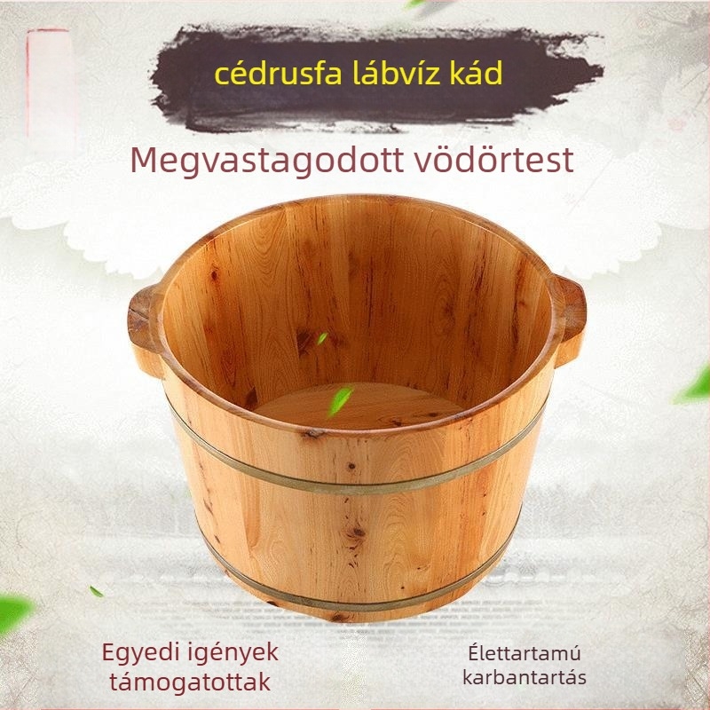 Fából készült lábáztató vödör – hordó stílus, felnőtteknek, lábak áztatásához, Szecsuán eredetű, Ruixiang márka.