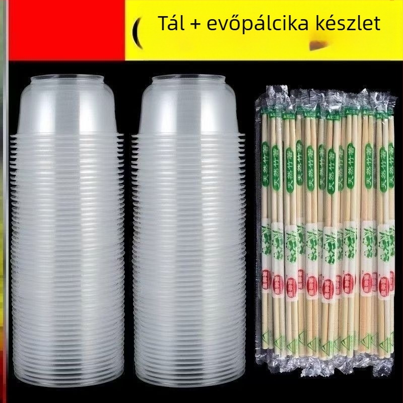 Egyszer használatos tál- és evőpálcika készlet, vastagított és hőálló, éttermeknek és otthoni használatra