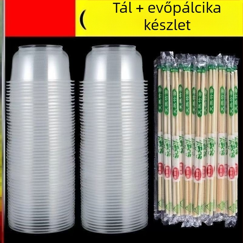 Egyszer használatos tál- és evőpálcika készlet, vastagított és hőálló, éttermeknek és otthoni használatra
