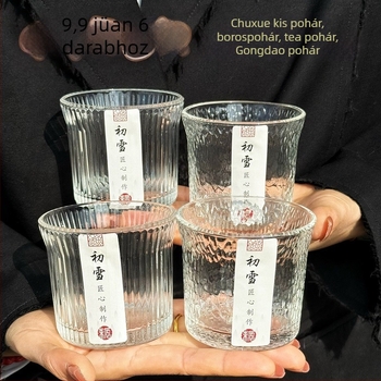 Hőálló üvegpohár, japán stílus, Glacier minta, hengeres forma, szívószállal