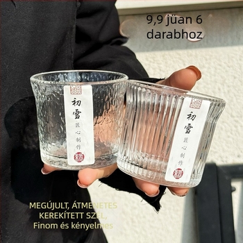 Hőálló üvegpohár, japán stílus, Glacier minta, hengeres forma, szívószállal