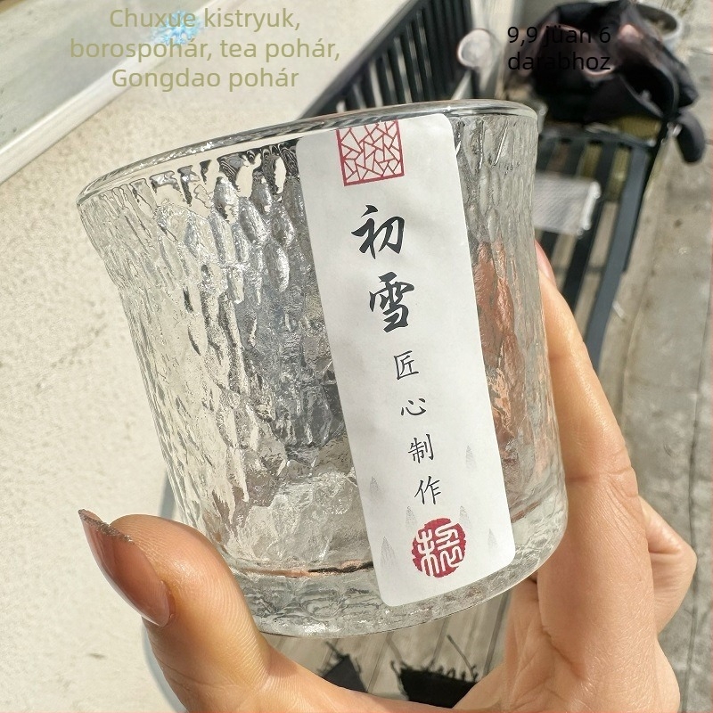 Hőálló üvegpohár, japán stílus, Glacier minta, hengeres forma, szívószállal