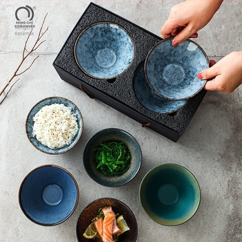 Porcelán japán stílusú rizs tál készlet, kör alakú, aláglazúros felület, mikrohullámú sütőben használható, testreszabható logó