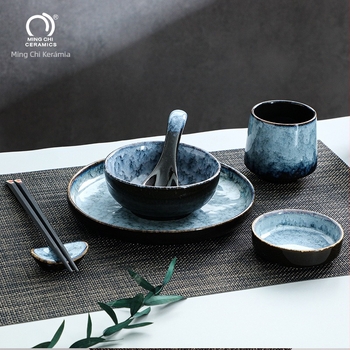 Porcelán japán stílusú rizs tál készlet, kör alakú, aláglazúros felület, mikrohullámú sütőben használható, testreszabható logó