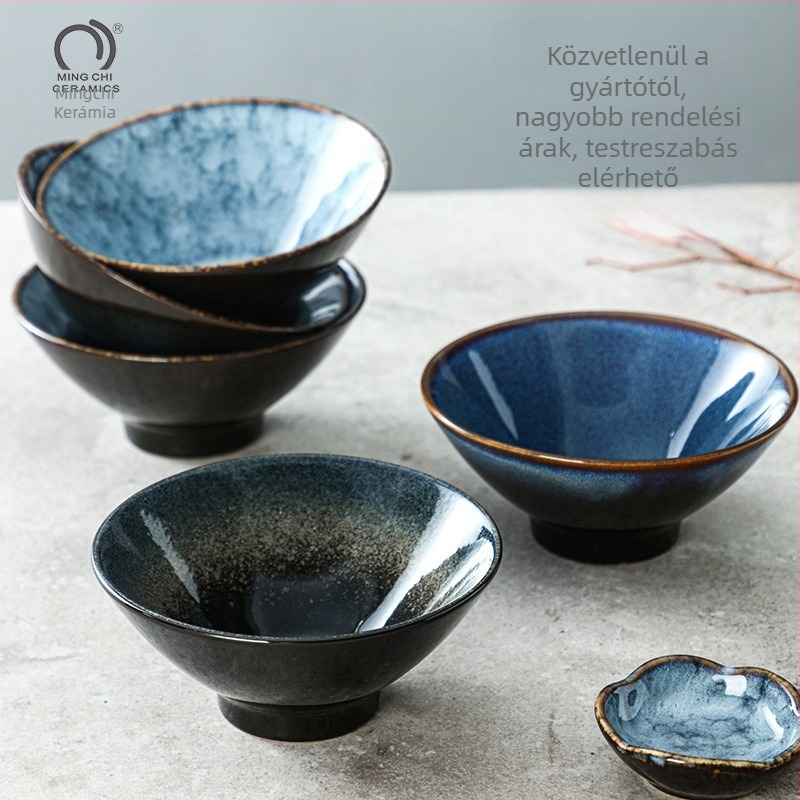 Porcelán japán stílusú rizs tál készlet, kör alakú, aláglazúros felület, mikrohullámú sütőben használható, testreszabható logó