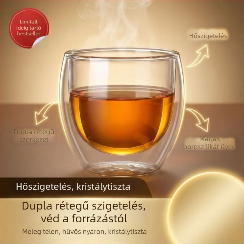 Hőálló, dupla falú üvegpohár teához, átlátszó, otthoni használatra – Gongfu tea