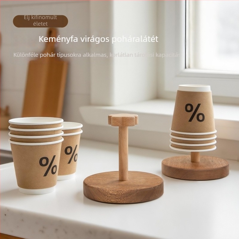 Fa pohártartó retro stílusban, fúrás nélkül szerelhető, tömeg 220 g