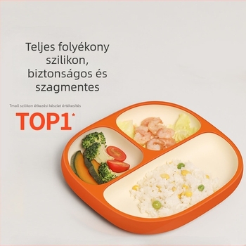 Szilikonból készült babatányér szívóval és 3 rekeszes tál – étkezési edények készlet 3 hónapos kortól