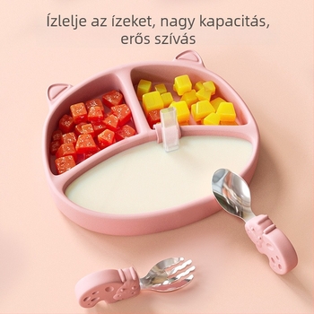 Szilikonból készült babatányér szívóval és 3 rekeszes tál – étkezési edények készlet 3 hónapos kortól