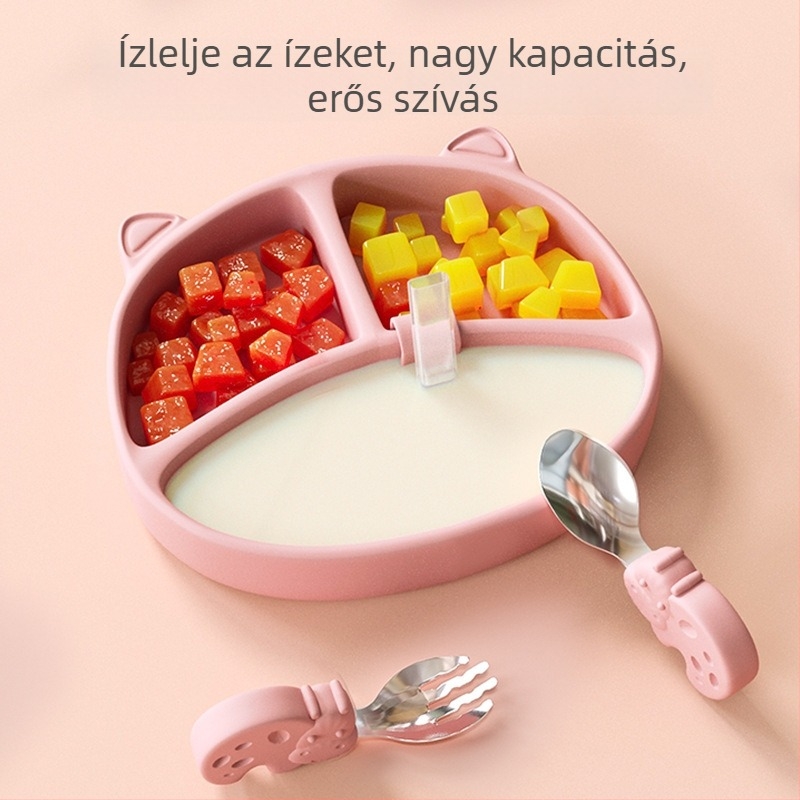 Szilikonból készült babatányér szívóval és 3 rekeszes tál – étkezési edények készlet 3 hónapos kortól