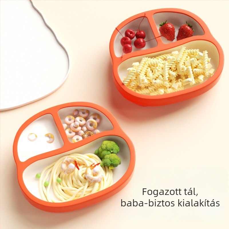 Szilikonból készült babatányér szívóval és 3 rekeszes tál – étkezési edények készlet 3 hónapos kortól