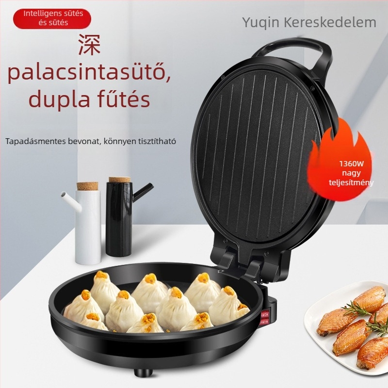 Elektromos palacsintasütő dupla oldali fűtéssel, 1200W, kristály panel, 2–3 fő számára