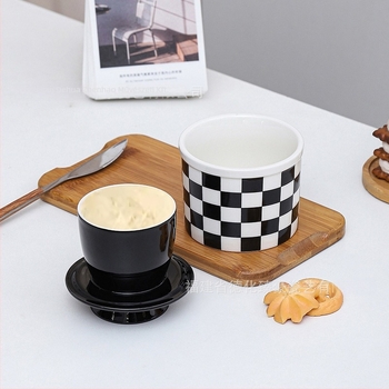 Kerámia vajtartó, modern minimalist stílus, diamantszerű mintázatú kockás minta, nyomtatott logó, testreszabható