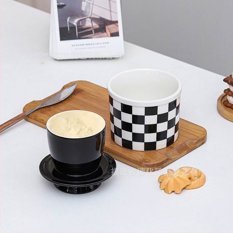 Kerámia vajtartó, modern minimalist stílus, diamantszerű mintázatú kockás minta, nyomtatott logó, testreszabható