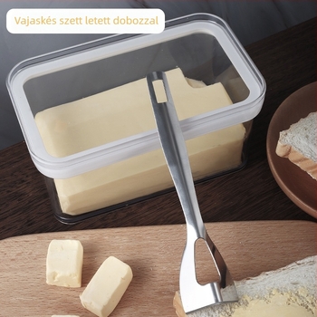 Sajt tároló doboz vágókészlettel, átlátszó, négyzet alakú, kapacitás 301–500 ml